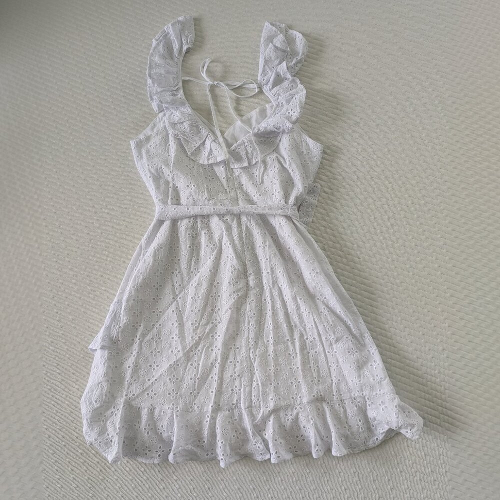 Lulus Sweetest Thoughts White Eyelet Cotton Ruffled Mini Dress - Picture 4 of 5